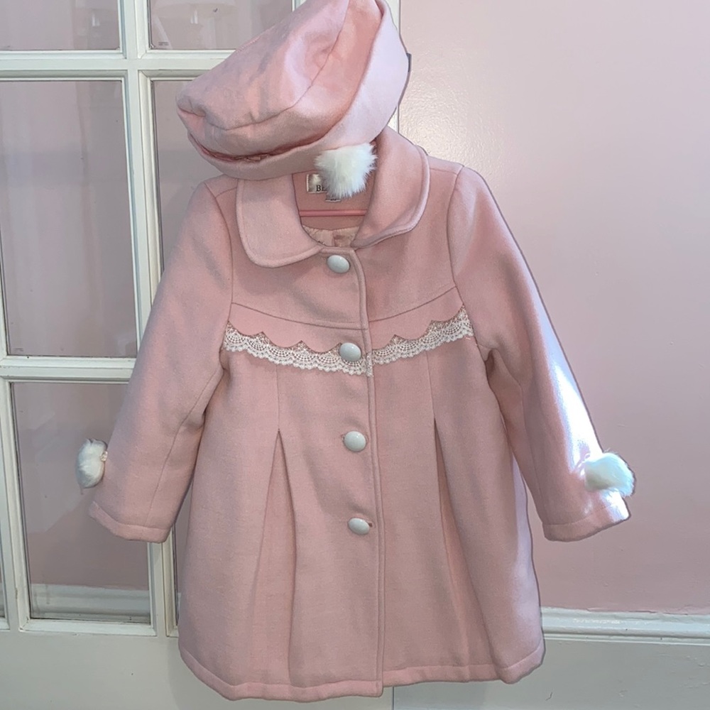 Size 4-5 Beau Kid European Pink Coat & Hat